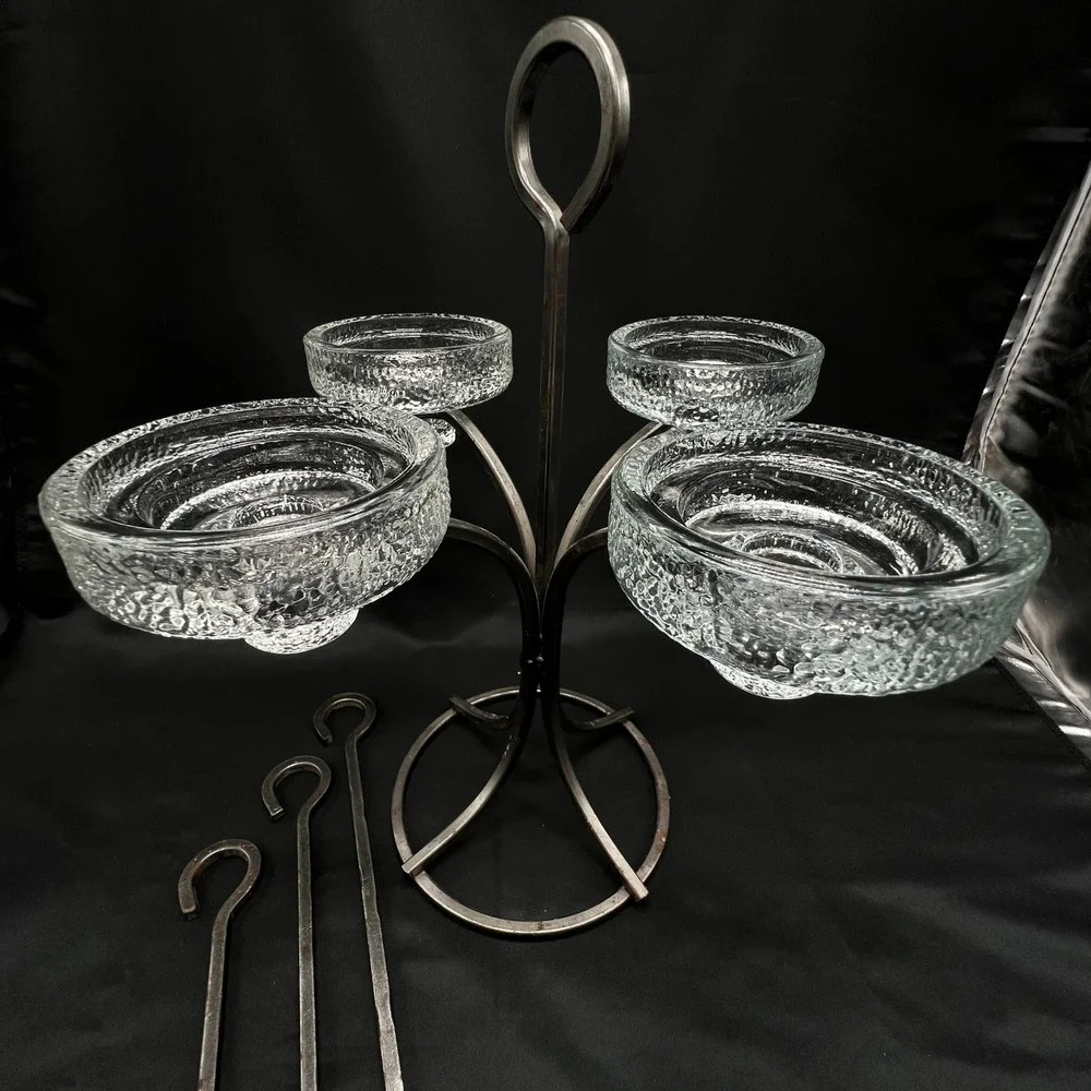 Erik Hoglund Boda Glassworks 4 Arm Iron Candelabra 3 Hanging Rods Kosta Boda
